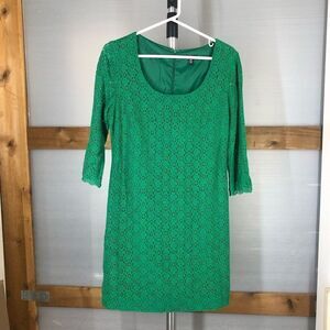 JACOB Green Lace Embroidered‎ 3/4 Sleeve Dress Sz M